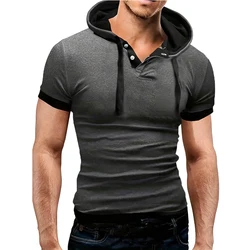 Euro Size Men's T Shirt 2024 Summer Slim Fitness Hooded Short-Sleeved Tees Male Camisa Masculina T-Shirt Slim Tshirt Homme