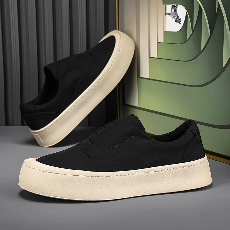 New Spring Autumn Anti Slip Men's Canvas Shoes Thick Soled Breathable Student Board Shoes Lightweight One Step Lazy Shoes