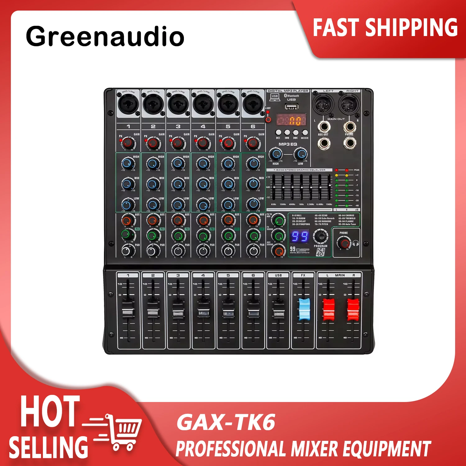 

GAX-TK6 professional 6-channel digital analog mixer with USB sound KTV wedding stage 99 DSP effect