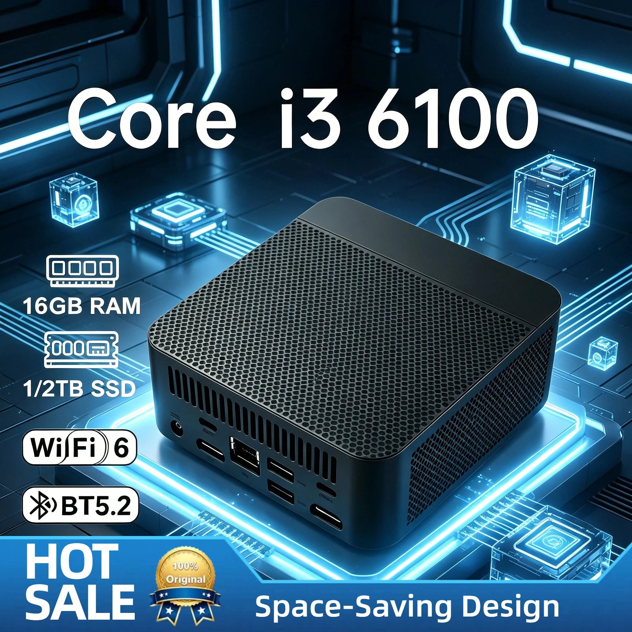 Pro Max Mini PC Intel Core i3 6100 16GB DDR4 M.2 SSD Triple 4K WiFi6 Portable Silent Office Entertainment Host