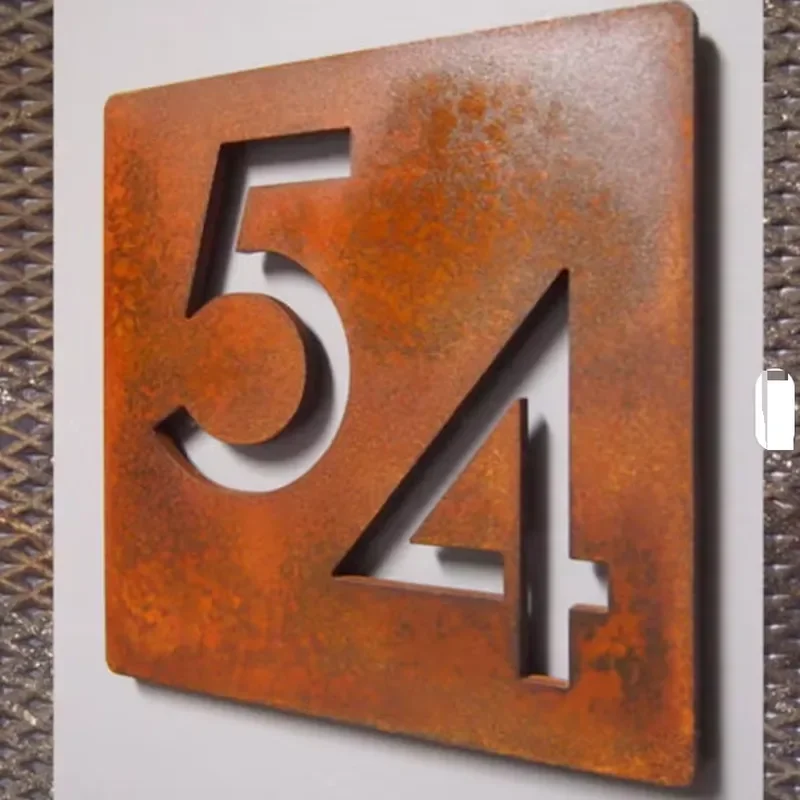 Cutting Corten Steel House Sign Rustic Look Unique Custom Made Cut Rusted Steel