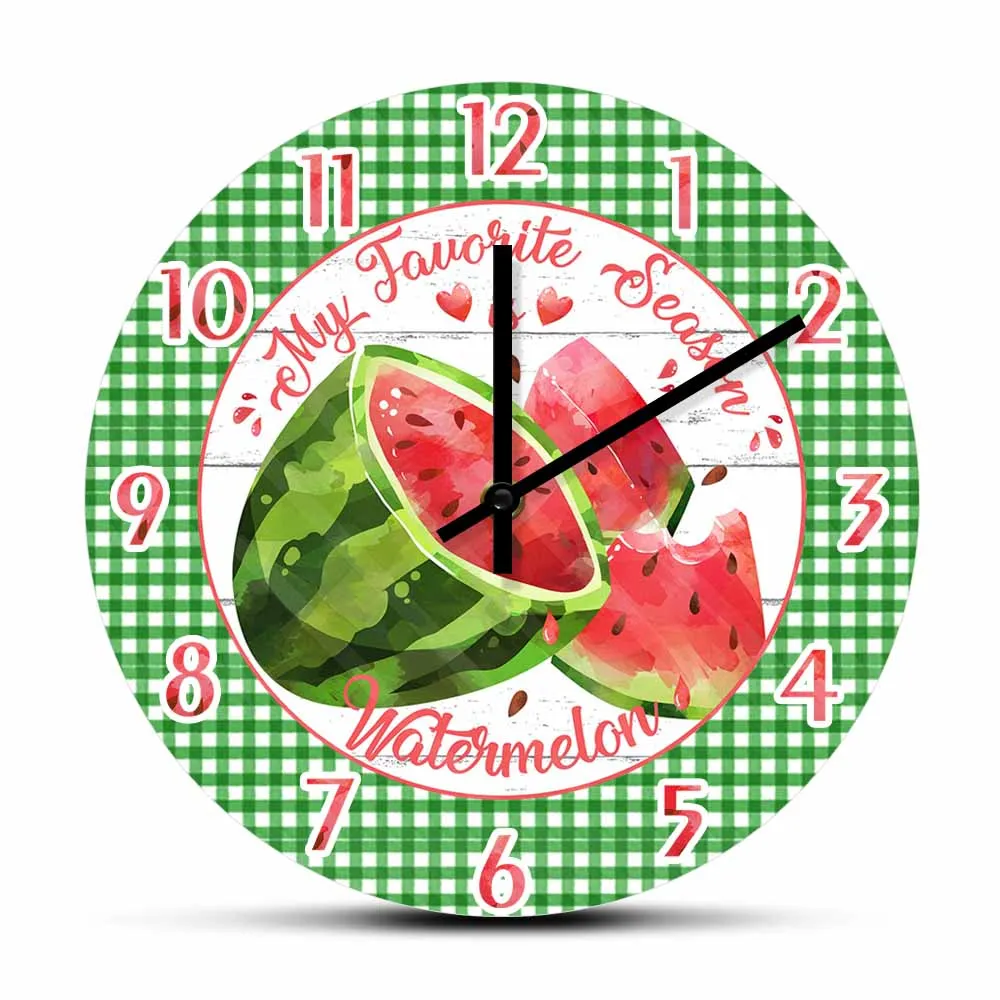 My Farvourite Seasons Watermelon Design Wall Clock For Living Room Summer Decor Fruit Shop Sign Minimalist Artwork Wall Watch