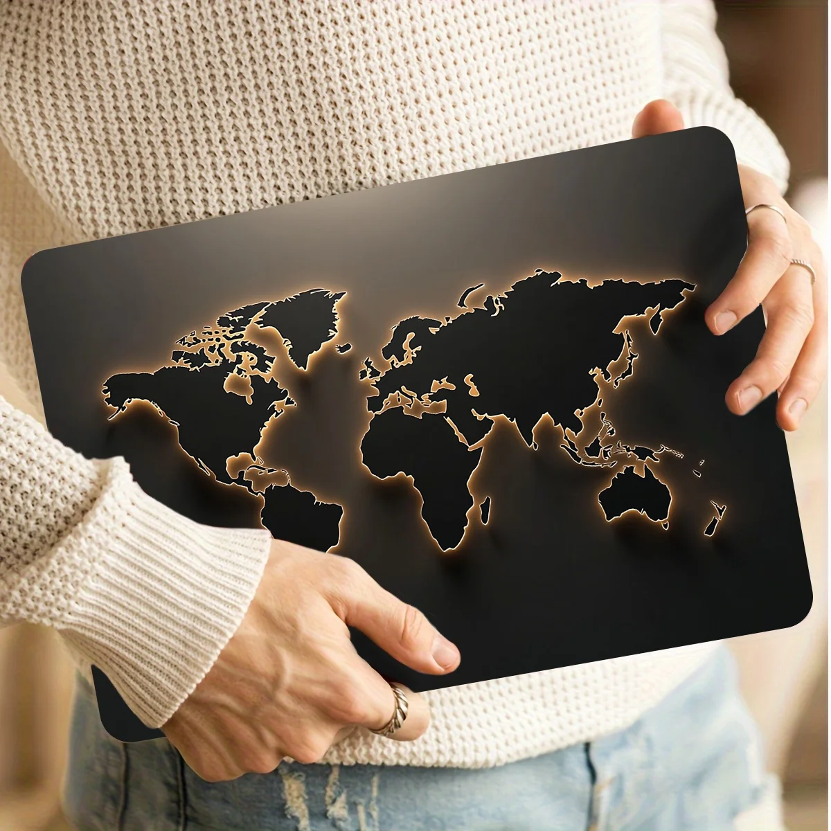 A Set of 2 Scratch-resistant Vinyl Film Sets for Laptops with A Globe Design. They Have A Semi-matte Finish Are Self-adhesive
