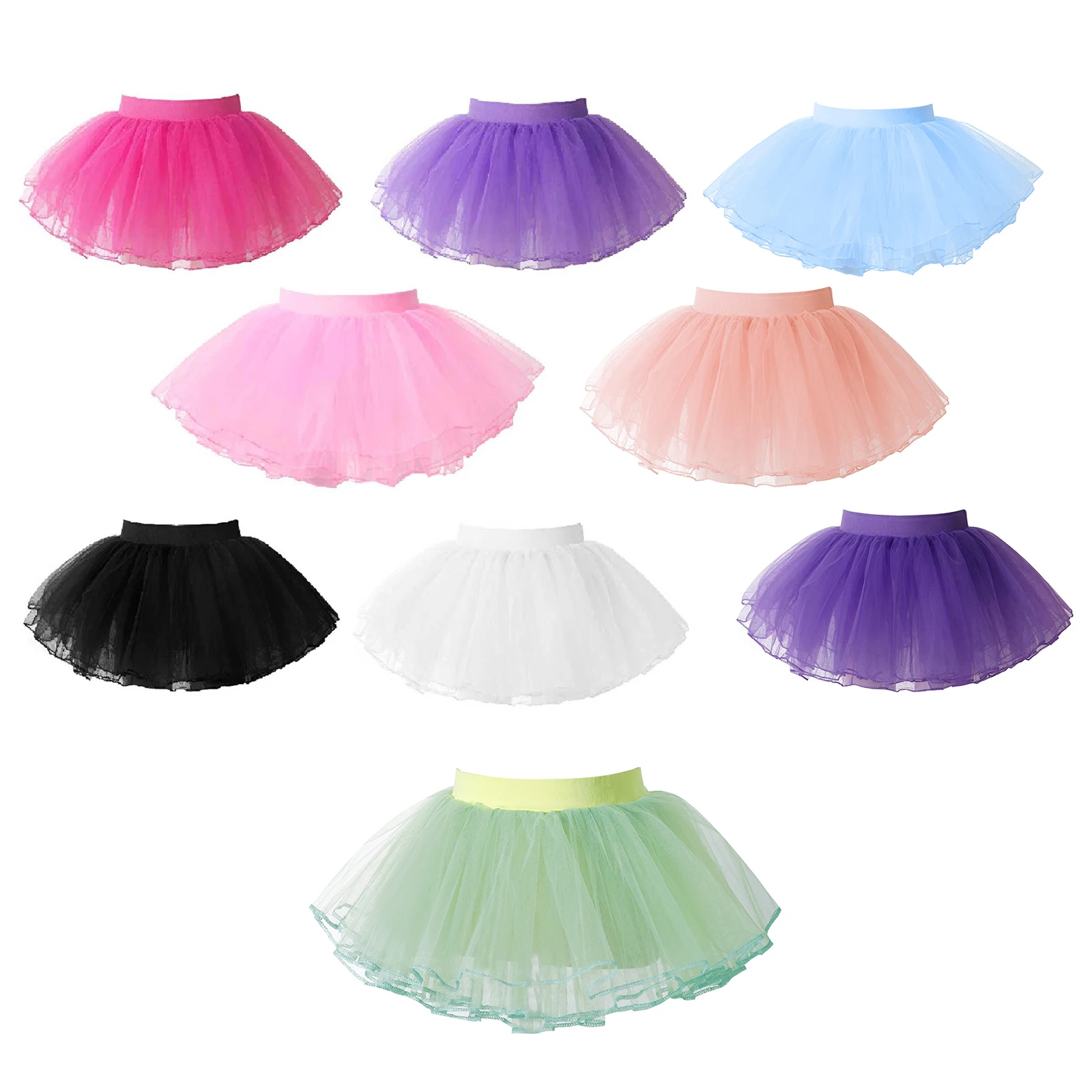 Toddler Girls Dance Skirt Tulle Tutu Petticoat Short Under Skirt Classical Kids Princess Clothes Four Layer Ballet Dance Skirt