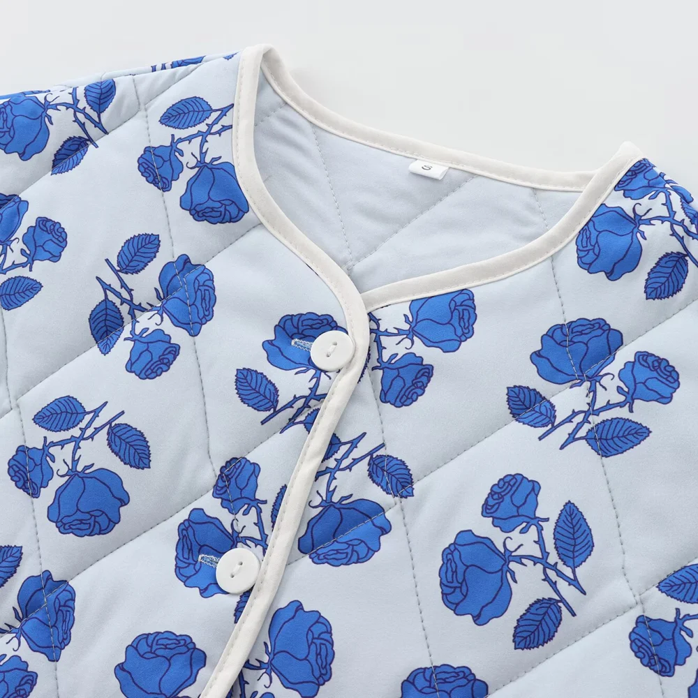 Lose Damenjacke mit Rundhalsausschnitt, langen Ärmeln, Knopftaschen, bedruckte neue warme Herbst- und Winterjacke