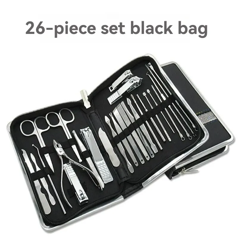 Nail Tools Set Large Nail Clippers Dead Skin Pliers Pedicure Knife Acne Needle Nail Kicker Tweezers Zipper 26 Sets