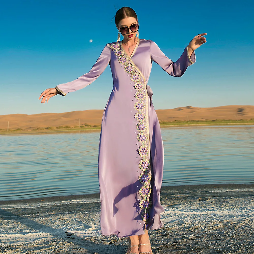 Imagem -05 - Vestido de Noite Muçulmano para Mulheres Kaftan Marroquino Dubai Abaya Árabe Turquia Islã Femme Robe Caftan Vestidos de Noite