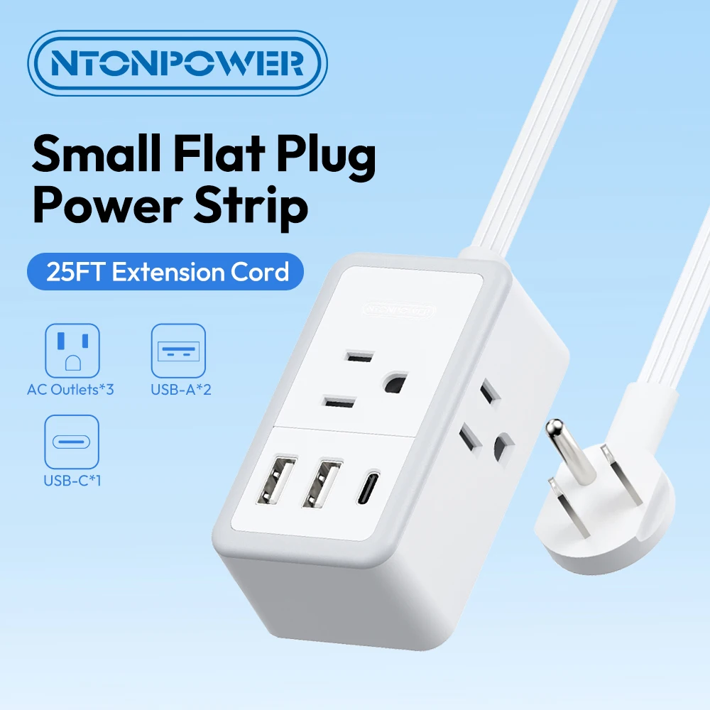 

EU Plug 3AC Outlet Power Strip with 2USB-A & 2USB-C Ports 25Ft Extra-long Extension Cord （15/3/4.6/7.6M）for Travel/Home/office