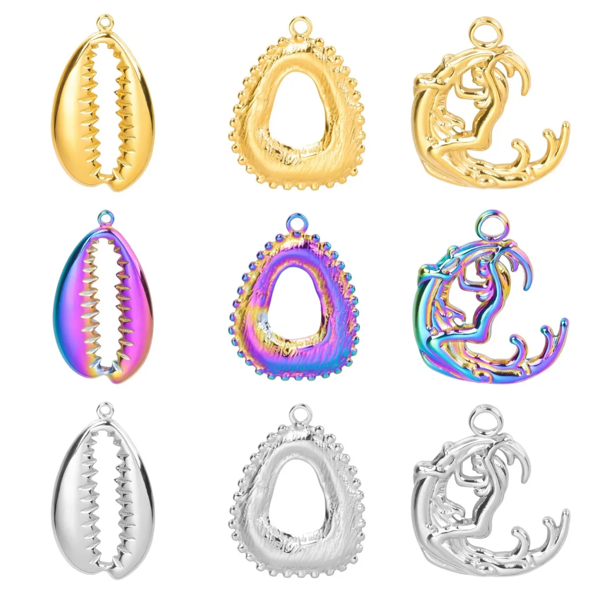 10pcs Stainless Steel Charms Moon Girl/Shell/Water Drop Pendants For Women Bracelet Necklace Earring Jewelry DIY Metal Accessory