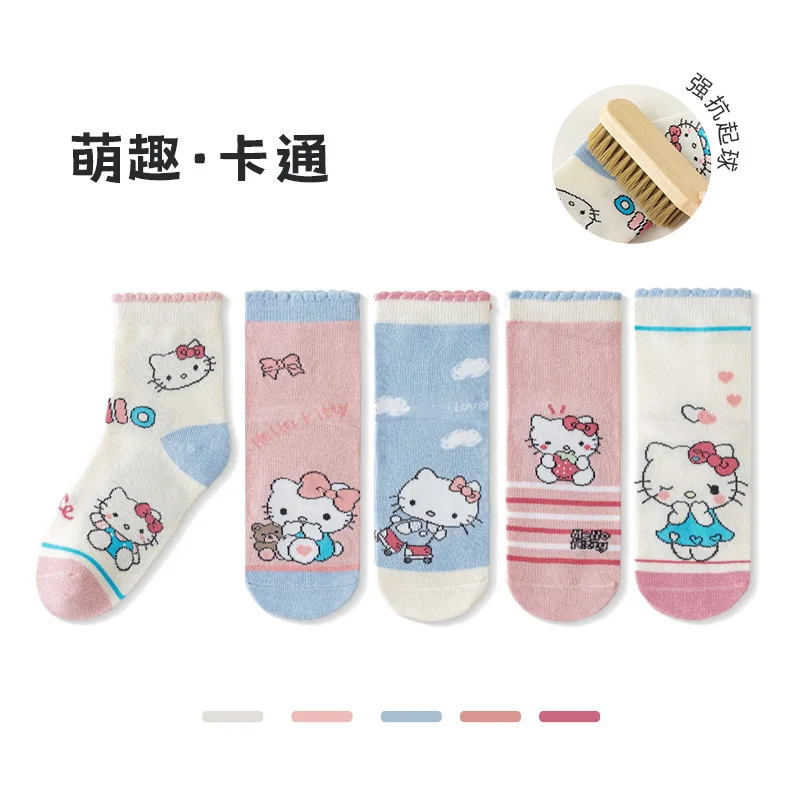 Kawaii سانريو مرحبا كيتي الجوارب أنيمي الجوارب Harajuku السفينة الجوارب خمسة أزواج من الكرتون لطيف الإناث المطبوعة جوارب قطنية بالجملة
