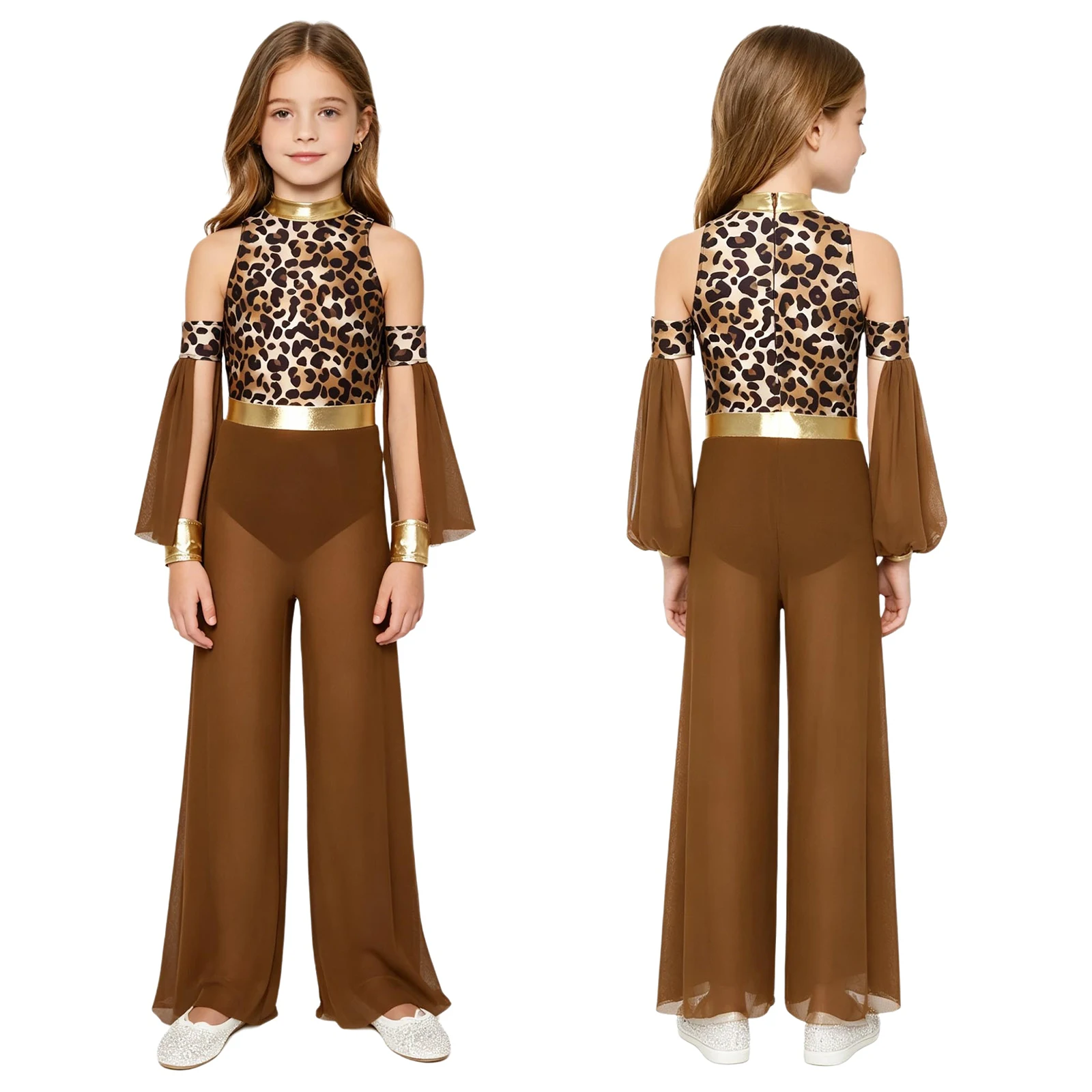 Kids Girls Halloween Caveman Primitive Tribe Costume Sleeveless Mesh Jumpsuit Built-in Briefs Gymnastics Lyrical Dance Leotard