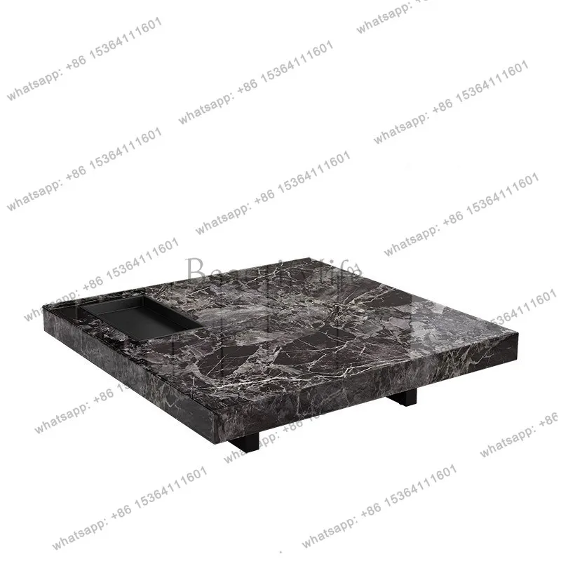 Modern Luxury Coffee Table Sintered Stone Square Tea Table Stainless Steel Marble Look Center Table