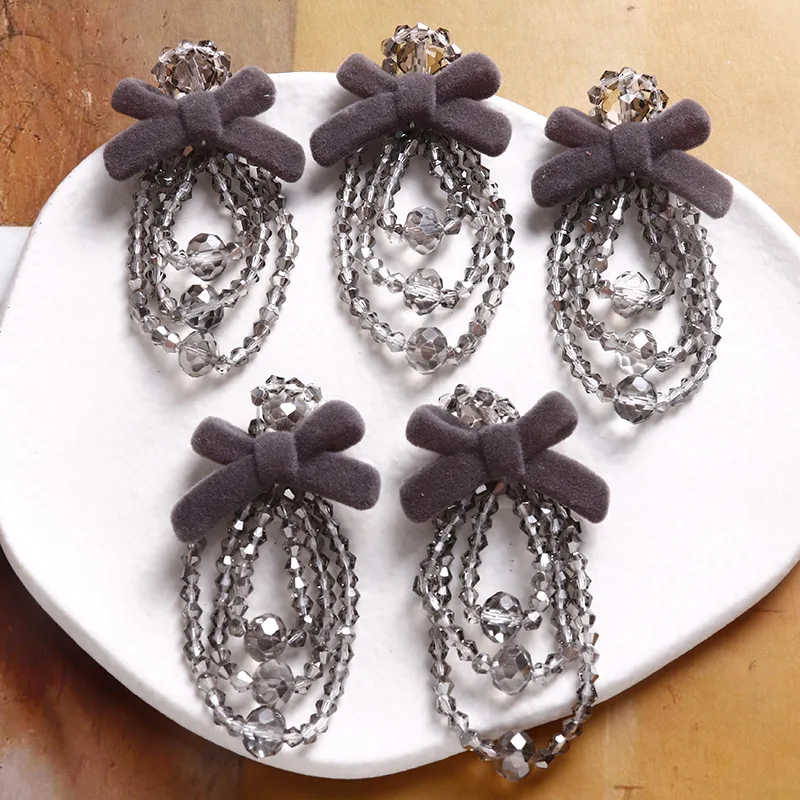 2 pezzi di alta qualità nappa cristallo floccaggio orecchini fiocco accessori per capelli tessuti a mano fai da te materiali di abbigliamento all'ingrosso