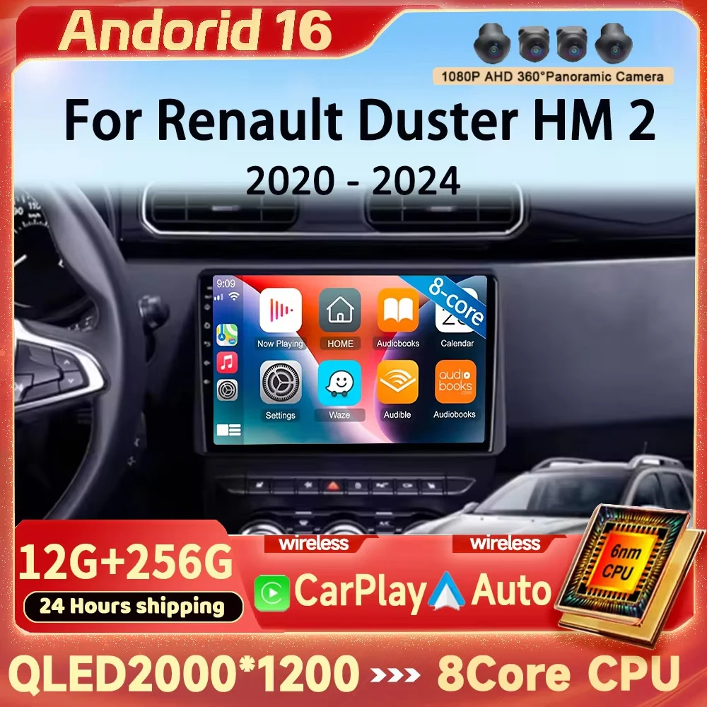 2K 12+256 QLED For Renault Duster HM 2 2020 - 2024 Android 16 CarPlay Car Radio Multimedia Video Player GPS stereo Head Unit