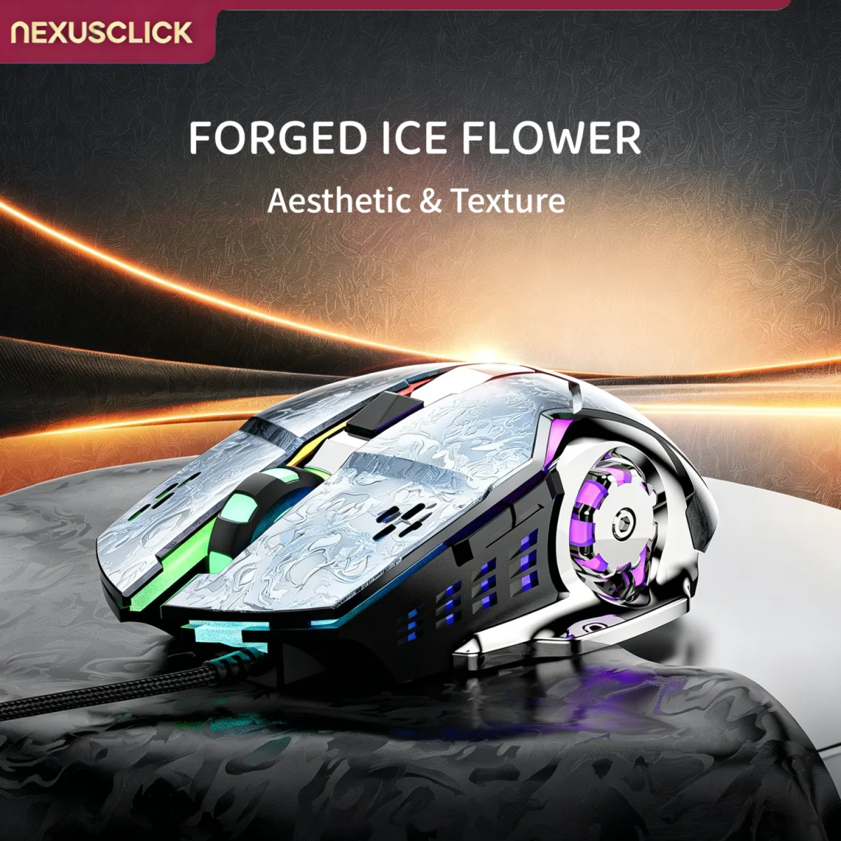 NexusClick 6‑Button Wired Gaming Mouse, 7200 DPI RGB Lighting Professional E‑sports Mice, Compatible with PC Windows Mac O