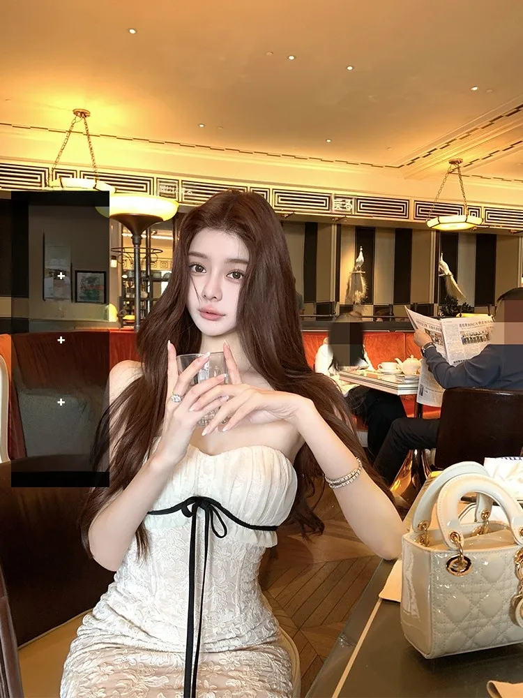 

Белое облегающее платье-бюстье с подкладкой для груди, женское, корейский дизайн, утягивающее, Pure Desire, весна-лето