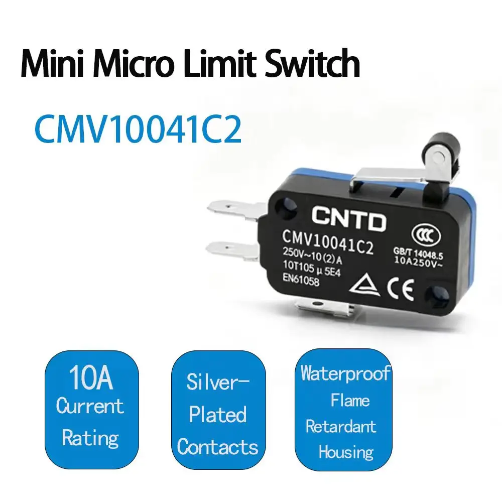 CNTD  Micro Switch CMV10041C2 CMV100D CMV10 Series  With Long Handle  And Roller NO NC SmallLimit Travel Switch 10ASelf-Rese