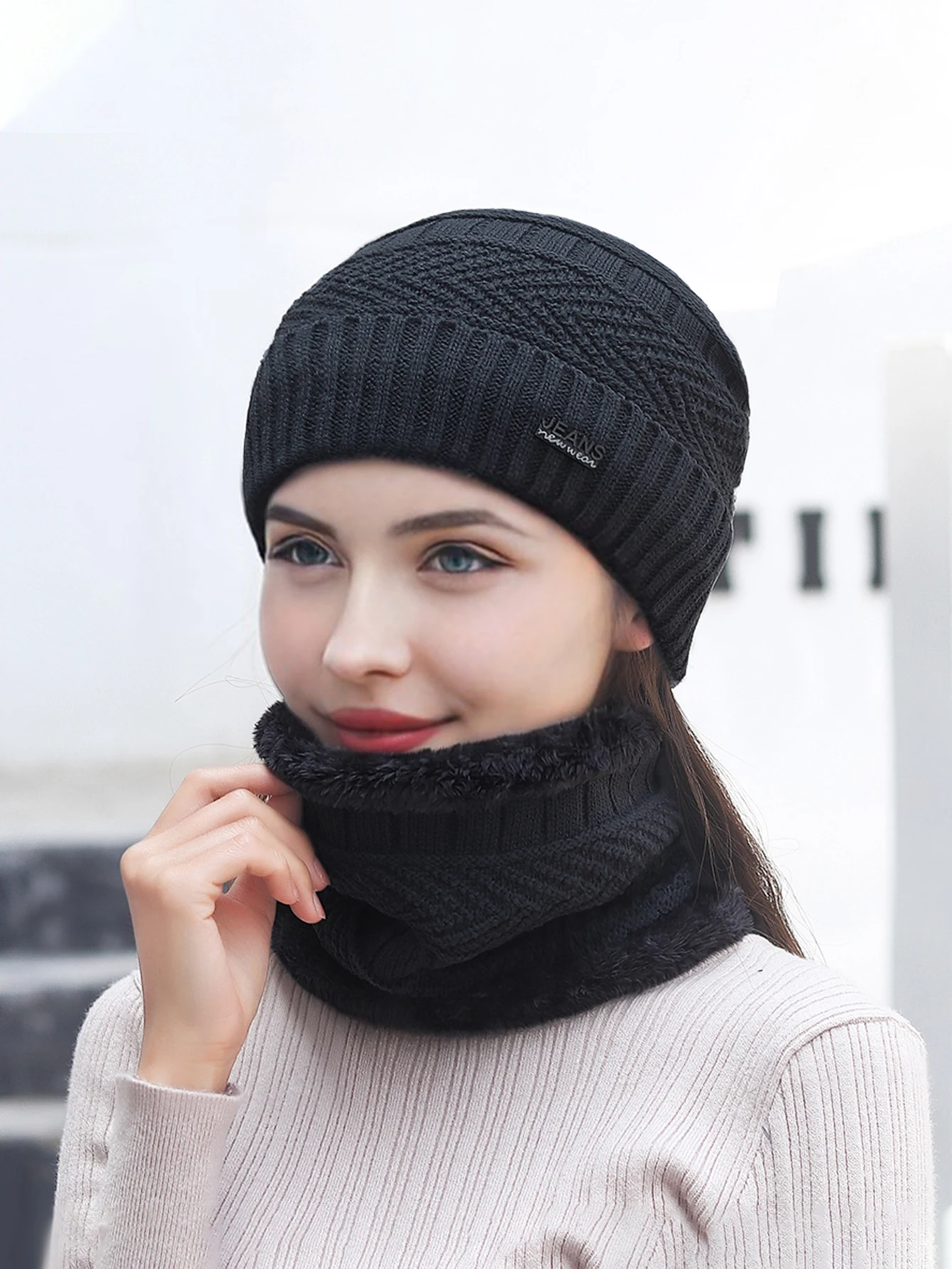 Winter Beanie Hat Scarf Set Warm Knit Skull Cap and Scarf for Men Women Multi-Color