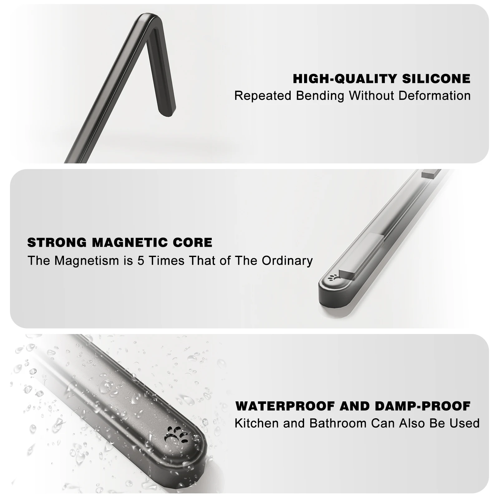 Silicone Rectangular Fridge Magnets, Embedded Magnet Strip Design, Suitable for Whiteboards, Kitchens, Offices, Lockers and More