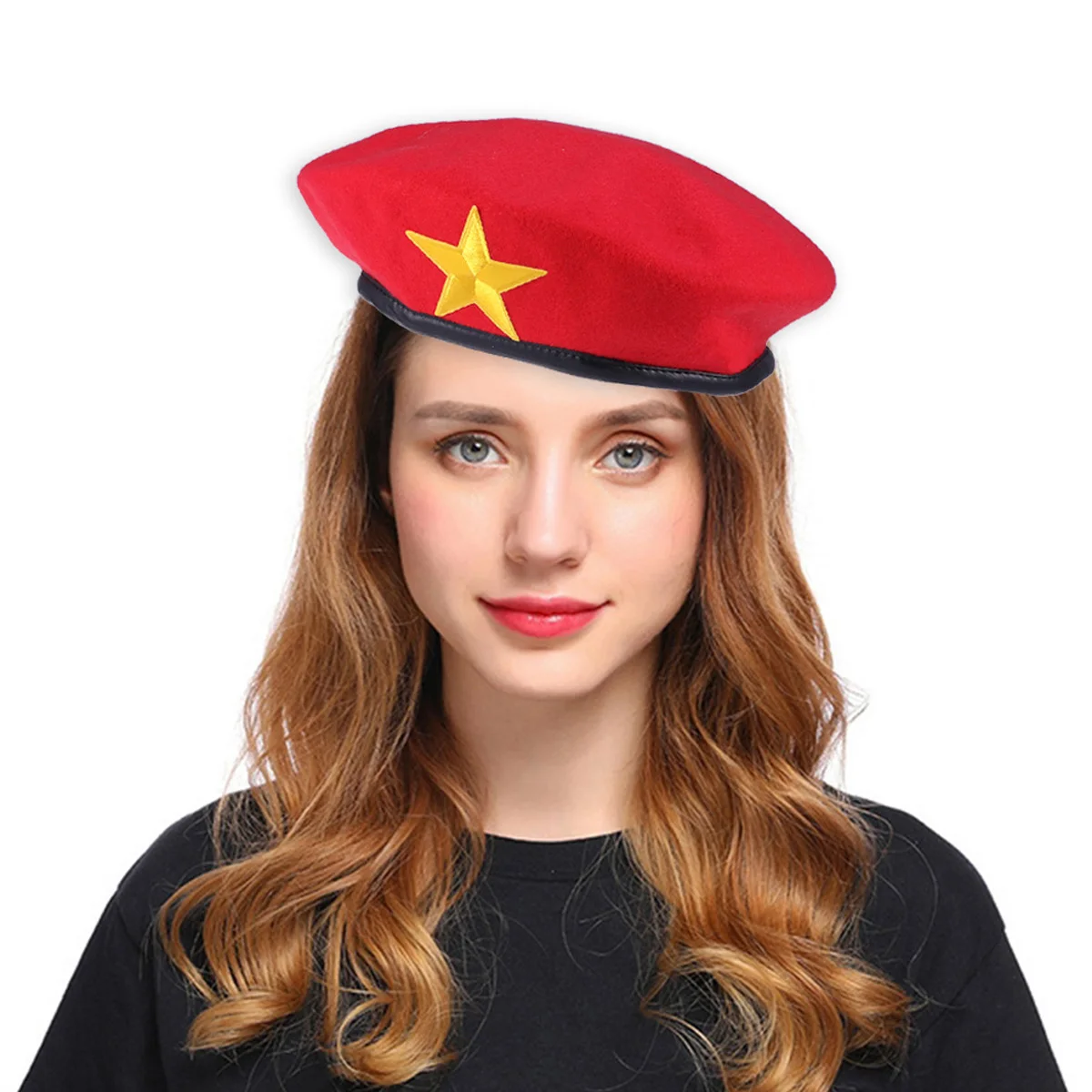 

Women Stage Performance Woolen Beret Sailor Cap Autumn Winter Red Hat Adjustable Size Durable Elegant Retro Fashionable Soft