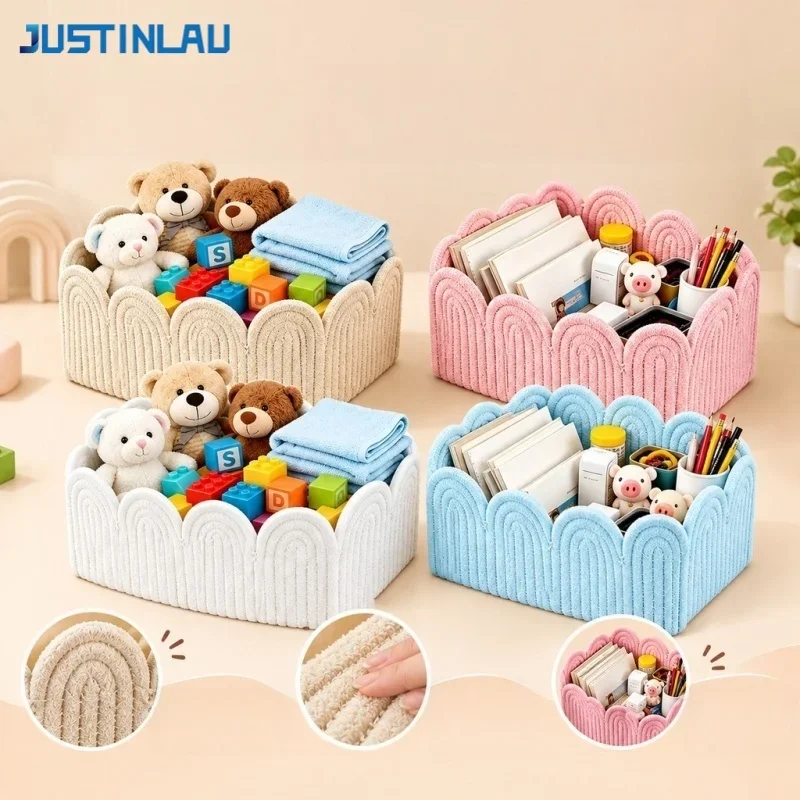 JUSTINLAU Open-Top Storage Basket Soft Cotton Rope 3D Arched Edge Design Storage Organizer for Baby Nursery Desktop Sundries Toy