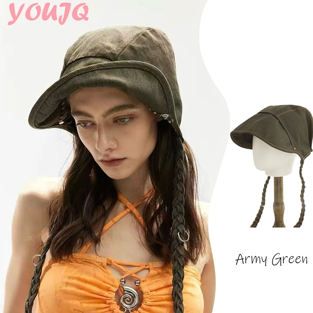 Y2K Handmade Tassel Braid Appetizer Style Hat for Women Weaving Knitted Cap Russian Foldable Luxury Panama Bucket Hat Bonnets
