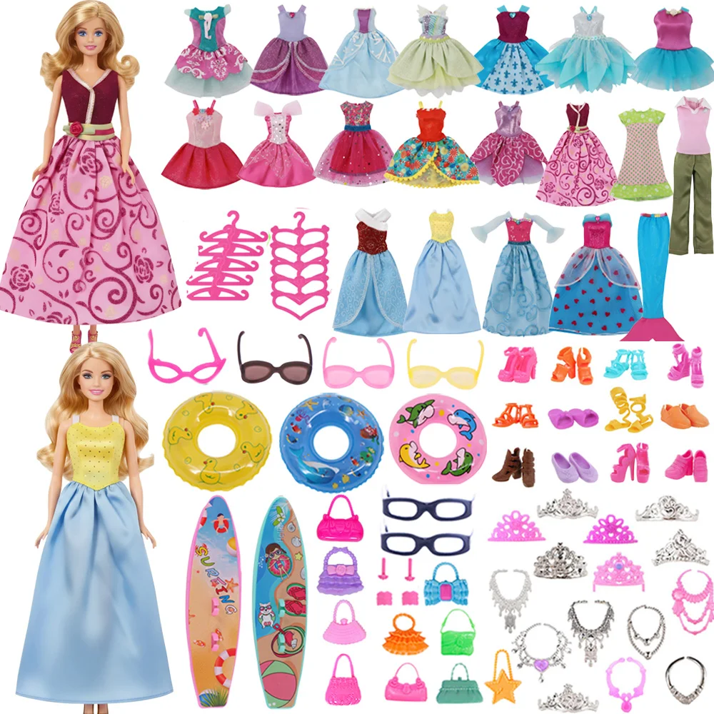 

52 Pcs/Set Doll Accessories=10*Doll Clothes+42*Doll Accessories Doll Shoes Necklaces Glasses Hangers etc For Babi,Girl Toy Gifts