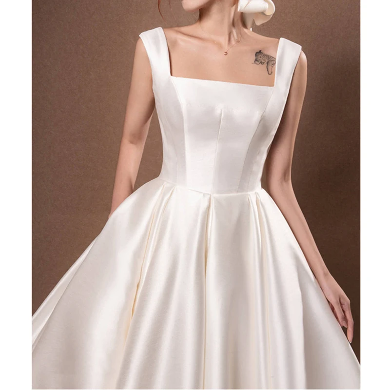 White Satin Bride Wedding Photo Dress Summer Formal Long Prom Evening Dresses for Women 2023 Cocktail Engagement Party vestido