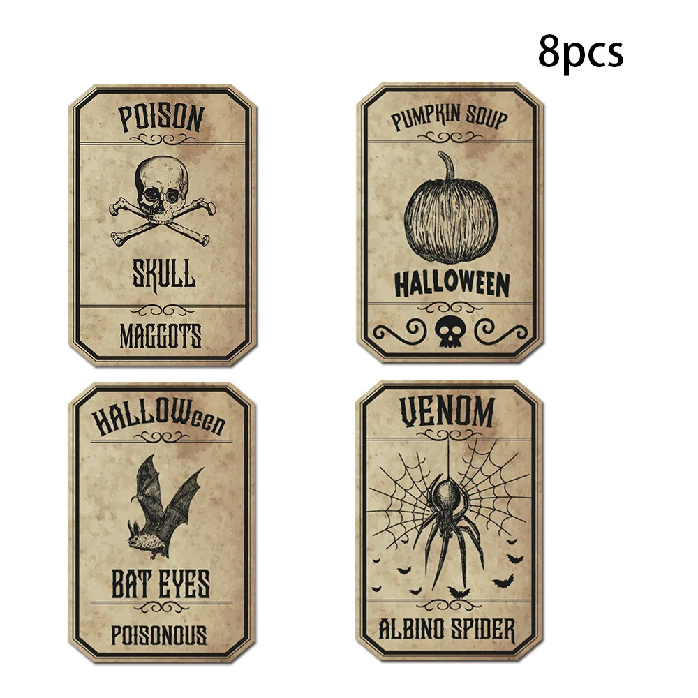 8pcs Halloween party wine bottle sticker Amazon Halloween creative horror sticker label Vintage Animal Pharmacist Bottle label