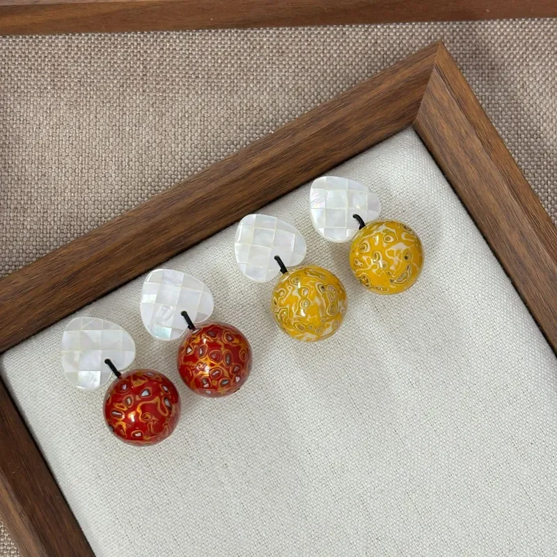 Intangible cultural heritage handmade large paint bead earrings love white butterfly shell earrings national style retro new