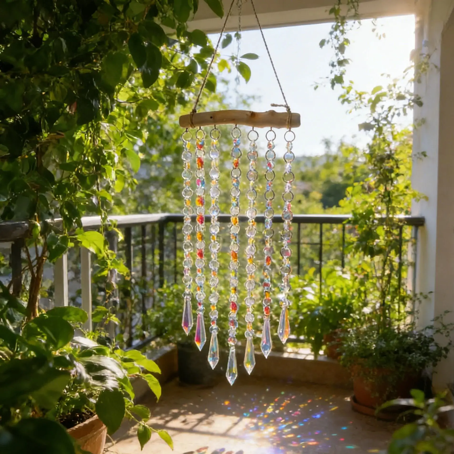 Crystal Water Drop Suncatcher Wind Chime with Colorful Glass Bead Chains Wooden Pendant for Home Decor And Jewelry Making