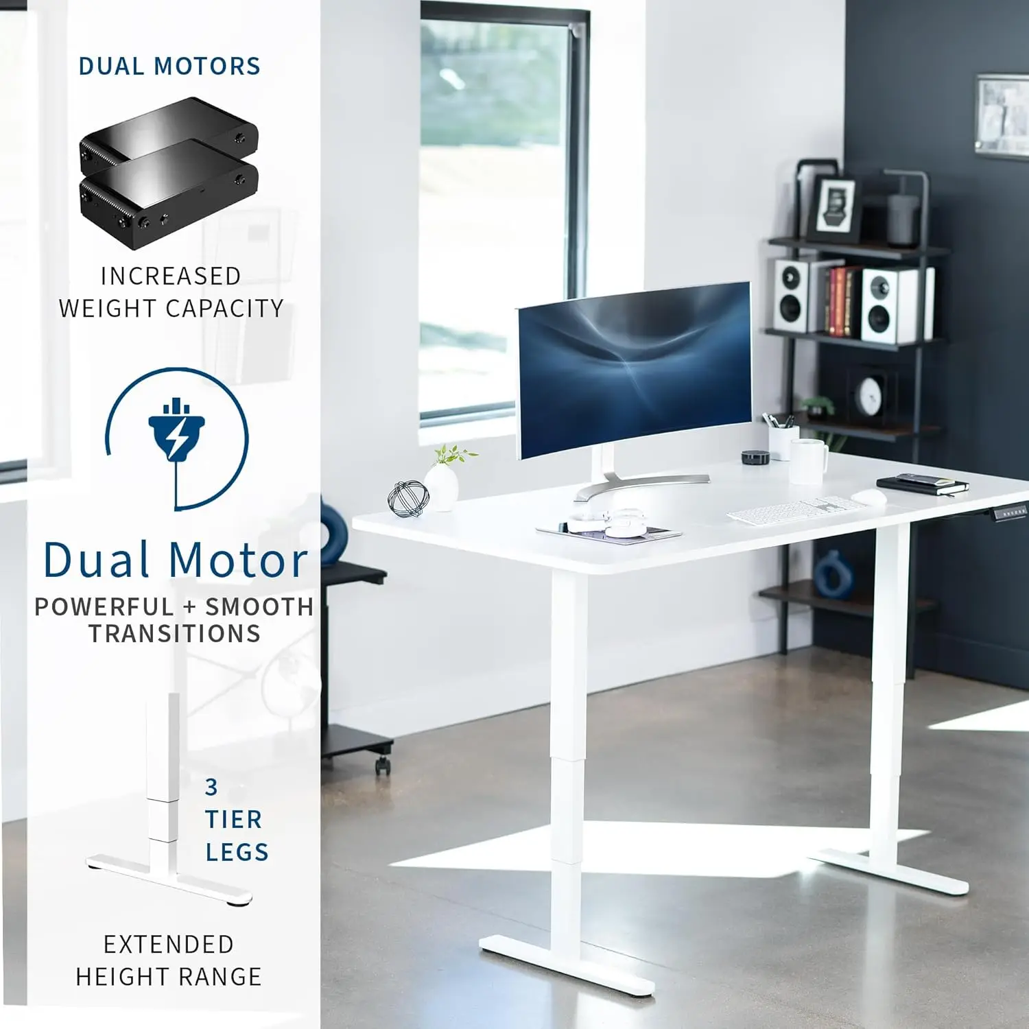 Vivo Electric 71 X 36 Inch Sit Stand Desk, Dual Motor Memory Controller Height Adjustment, 2B Series, White Top White Frame,