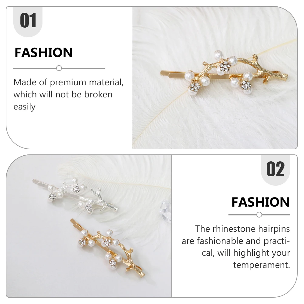 

3pcs Hair Clips Barrettes Golden Women Headdress Pearl Clips for Wedding Dating Hair Accessories Branch Hairpins