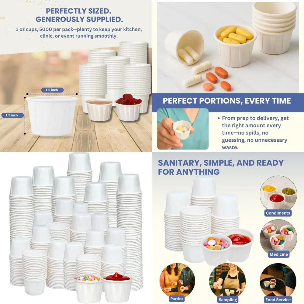 

1000 Pack Paper Souffle Cups - Disposable Mini Cups for Ketchup, Condiments, Medicine, Pills, and Food Samples - Suitable for Ho