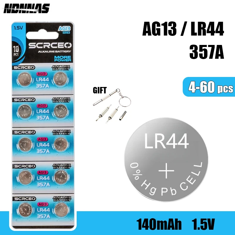 4-60pcs AG13 LR44 Button Battery 1.5V Lithium Battery 357 SR44 LR1154 For Watch Toy Calculator Car Key Remote Button Coin Cell