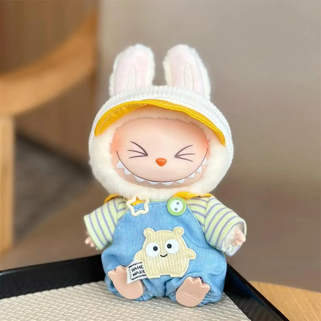 Mini Doll'S Clothes Outfit Accessories For Korea Kpop Exo 15-17cm Labubu Idol V1 V2 Striped overalls hat set Clothing Gift