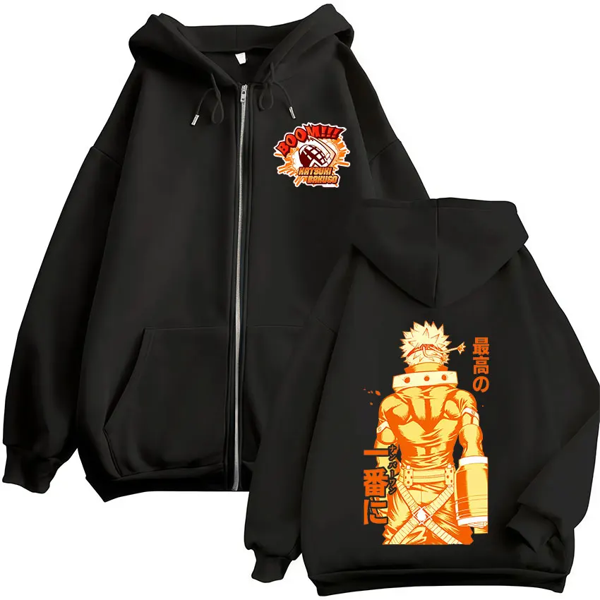 Anime My Hero Academia Katsuki Bakugo Zipper Hoodies Men's Clothing Fashion Long Sleeves Hoodie Zip Up Hooded Sweatshirts Jacket