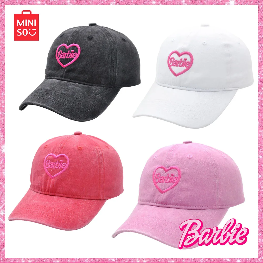 2024 New Miniso Love Barbie Embroidered Baseball Cap Retro Washed Pops Cap Trend Duck Tongue Hat Sweet Cool Girls Birthday Gift