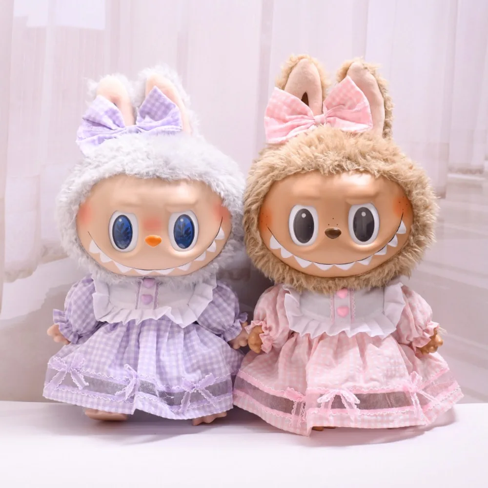 For 38cm Labubu Doll Clothes Plaid Skirt Set Dress Up Doll Accessories Changing Dress Sitting Party Playing House Game Gift Toys