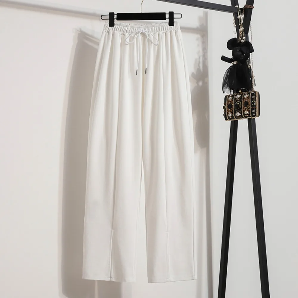 

Casual High Waist Chic Knit split Straight Tube Full Length Pants Korean Fashion Basics Autumn Plus Size Clothing