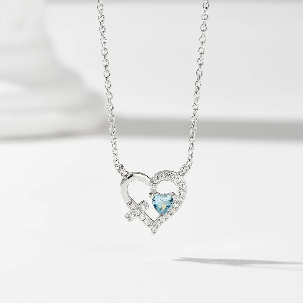 Withered S925 Pure Silver Hollow Necklace Women's Diamond Heart Pendant Collarbone Chain