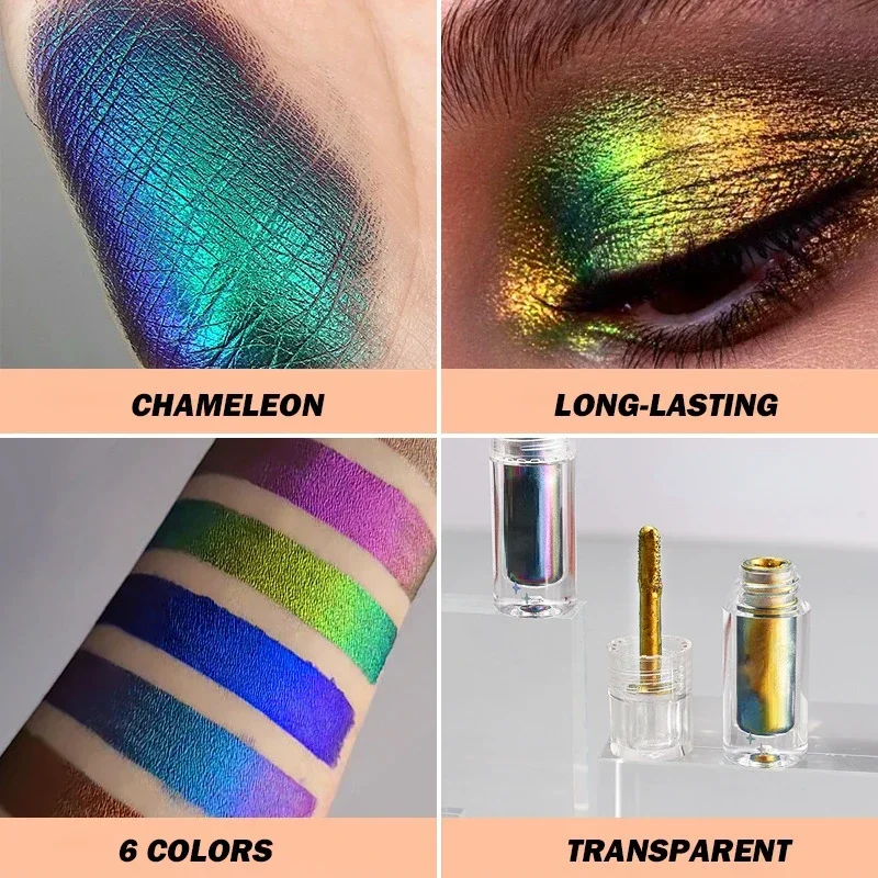 6 Farben glänzend metallisch glänzend Gesicht dekorieren flüssigen Lidschatten Lip gloss metallischen Lippenstift optische Chamäleons Auge Glitter Pigment