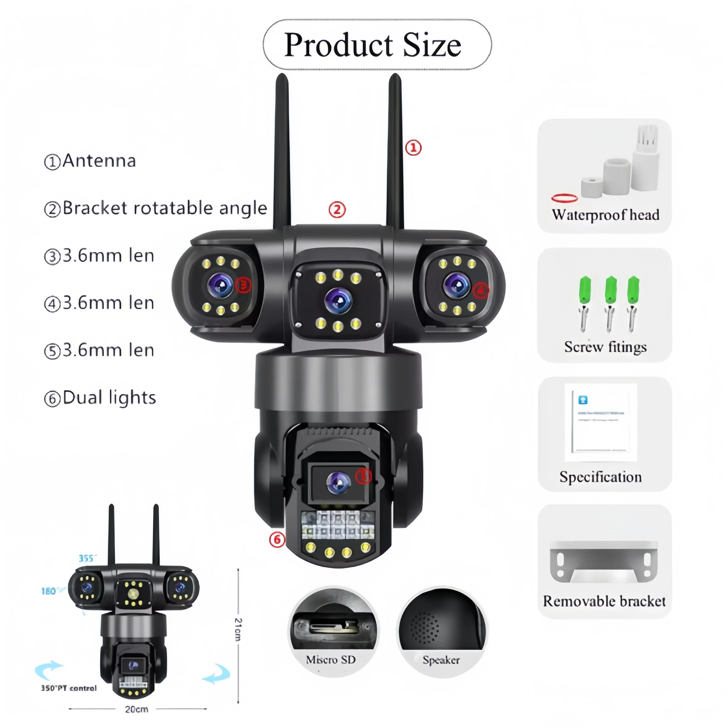 V380 Pro 4G Outdoor 12MP 6K Three Lens Three Screen Security Monitoring Night Vision Waterproof CCTV Camera