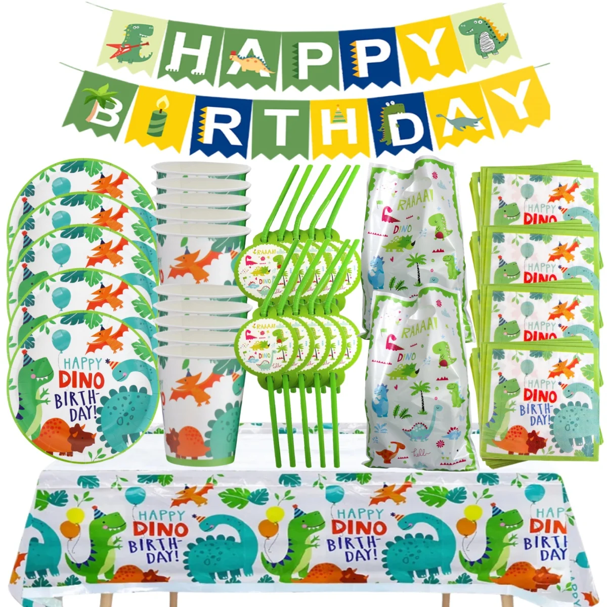 Dinosaur Birthday Party Decoration 20pepole Disposable Tableware Happy Dino Birthday Tablecloth Plate Kids Gift Party Supplies