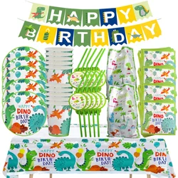 Dinosaur Birthday Party Decoration 20pepole Disposable Tableware Happy Dino Birthday Tablecloth Plate Kids Gift Party Supplies