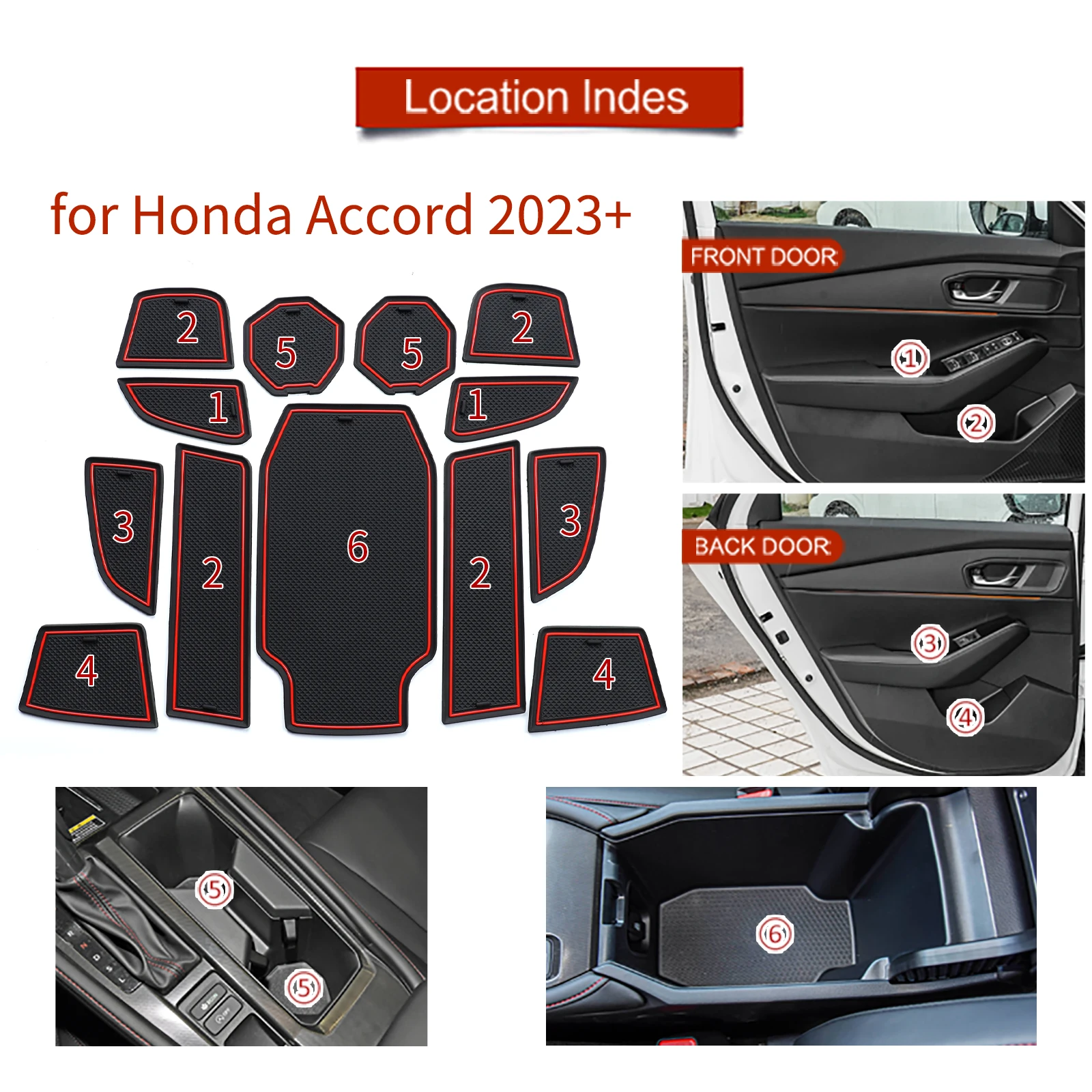 Smabee Anti-Slip Gate Slot Mat for Honda Accord 2023 Non-Slip Door Groove Pad Cup Holder Interior Accessories Rubber Coaster