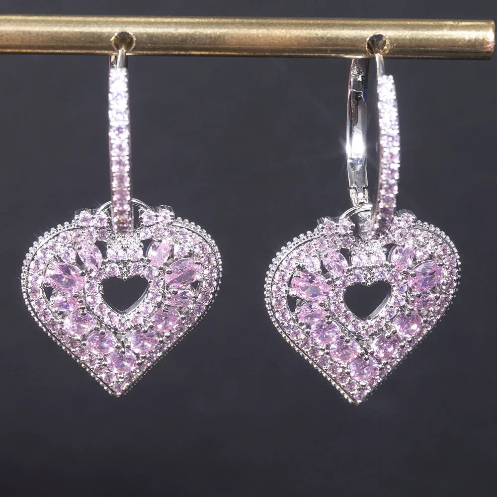 Hot Sale 18K Real Gold Plating Luxe Koper Ingelegde Zirkoon Hart Oorringen Elegante Sweet Dames Koreaanse Sieraden Oorbellen - afbeelding 1