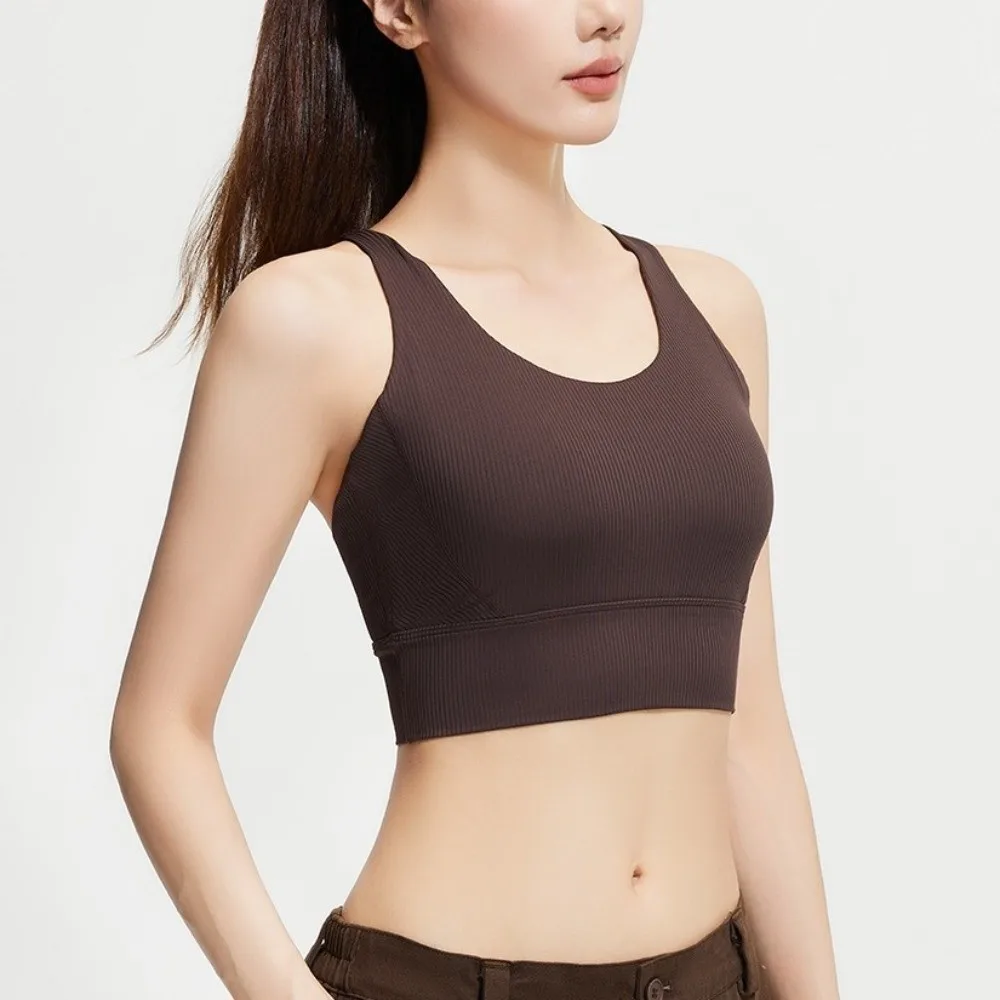 Crossover Patterned Women's Sports Yoga Bra Shockproof Brassiere Yoga Underwear Bra Lingerie Built-in Fixed Bra Seamless Vest