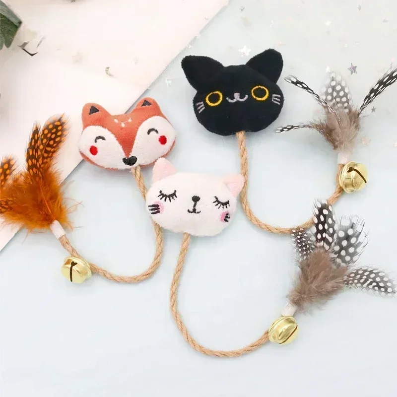 Funny Cat Toy Feather Bell With Catnip Cat Animal Shape Doll Pet Hemp Rope Molar Rod Pet Kitten Supplies Teeth Chewing Toy