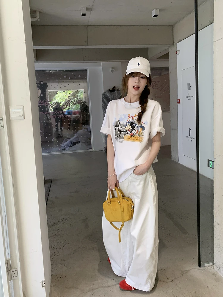 

Классические женские розовые широкие брюки YOYOZIZHI в рабочем стиле, повседневные, модные, с высокой талией, прямые, удобные, свободного кроя